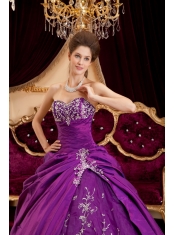 Purple Ball Gown Sweetheart Floor-length Taffeta and Tulle Appliques Quinceanera Dress