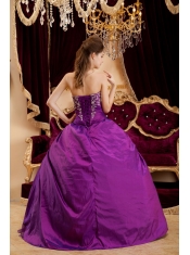 Purple Ball Gown Sweetheart Floor-length Taffeta and Tulle Appliques Quinceanera Dress