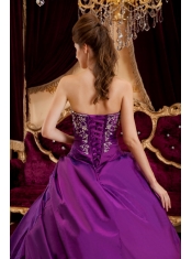 Purple Ball Gown Sweetheart Floor-length Taffeta and Tulle Appliques Quinceanera Dress