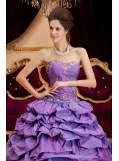 Purple Ball Gown Sweetheart Floor-length Taffeta Appliques Quinceanera Dress