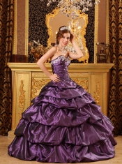 Purple Ball Gown Sweetheart Floor-length Taffeta Appliques Quinceanera Dress