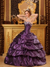 Purple Ball Gown Sweetheart Floor-length Taffeta Appliques Quinceanera Dress