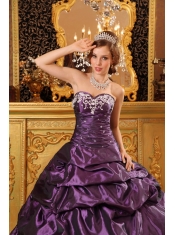 Purple Ball Gown Sweetheart Floor-length Taffeta Appliques Quinceanera Dress