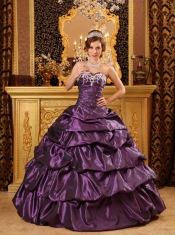 Purple Ball Gown Sweetheart Floor-length Taffeta Appliques Quinceanera Dress