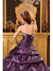 Purple Ball Gown Sweetheart Floor-length Taffeta Appliques Quinceanera Dress