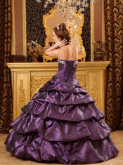 Purple Ball Gown Sweetheart Floor-length Taffeta Appliques Quinceanera Dress