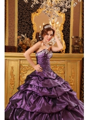 Purple Ball Gown Sweetheart Floor-length Taffeta Appliques Quinceanera Dress