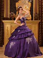 Purple Ball Gown Sweetheart Floor-length Taffeta Beading and Rush Quinceanera Dress