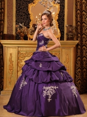 Purple Ball Gown Sweetheart Floor-length Taffeta Beading and Rush Quinceanera Dress
