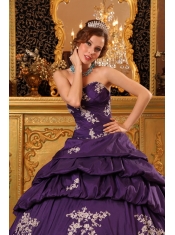 Purple Ball Gown Sweetheart Floor-length Taffeta Beading and Rush Quinceanera Dress