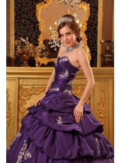 Purple Ball Gown Sweetheart Floor-length Taffeta Beading and Rush Quinceanera Dress