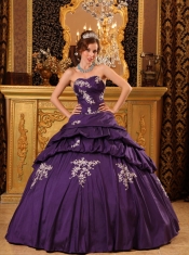 Purple Ball Gown Sweetheart Floor-length Taffeta Beading and Rush Quinceanera Dress