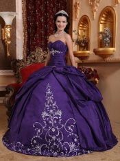 Purple Ball Gown Sweetheart Floor-length Taffeta Embroidery Quinceanera Dress