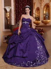 Purple Ball Gown Sweetheart Floor-length Taffeta Embroidery Quinceanera Dress