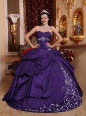 Purple Ball Gown Sweetheart Floor-length Taffeta Embroidery Quinceanera Dress