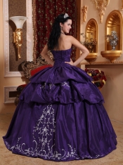 Purple Ball Gown Sweetheart Floor-length Taffeta Embroidery Quinceanera Dress