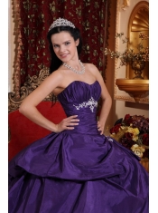 Purple Ball Gown Sweetheart Floor-length Taffeta Embroidery Quinceanera Dress