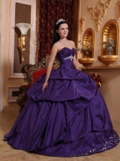 Purple Ball Gown Sweetheart Floor-length Taffeta Embroidery Quinceanera Dress