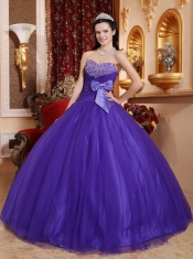 Purple Ball Gown Sweetheart Floor-length Tulle and Tafftea Beading Quinceanera Dress