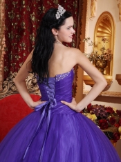 Purple Ball Gown Sweetheart Floor-length Tulle and Tafftea Beading Quinceanera Dress