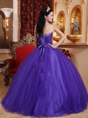 Purple Ball Gown Sweetheart Floor-length Tulle and Tafftea Beading Quinceanera Dress