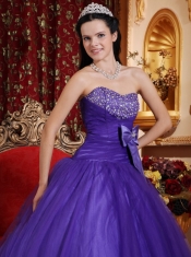 Purple Ball Gown Sweetheart Floor-length Tulle and Tafftea Beading Quinceanera Dress