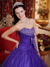 Purple Ball Gown Sweetheart Floor-length Tulle and Tafftea Beading Quinceanera Dress