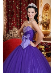 Purple Ball Gown Sweetheart Floor-length Tulle and Tafftea Beading Quinceanera Dress