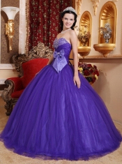 Purple Ball Gown Sweetheart Floor-length Tulle and Tafftea Beading Quinceanera Dress