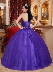 Purple Ball Gown Sweetheart Floor-length Tulle and Tafftea Beading Quinceanera Dress