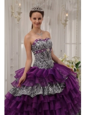 Purple Ball Gown Sweetheart Floor-length Zebra and Organza Beading Quinceanera Dress