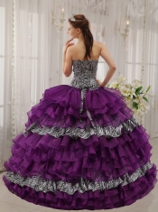 Purple Ball Gown Sweetheart Floor-length Zebra and Organza Beading Quinceanera Dress