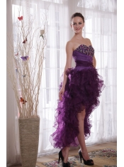 Purple Column Sweetheart High-low Organza Beading Prom / Cocktail Dress