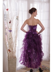 Purple Column Sweetheart High-low Organza Beading Prom / Cocktail Dress