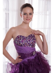 Purple Column Sweetheart High-low Organza Beading Prom / Cocktail Dress