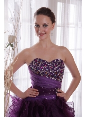 Purple Column Sweetheart High-low Organza Beading Prom / Cocktail Dress