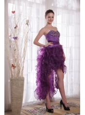 Purple Column Sweetheart High-low Organza Beading Prom / Cocktail Dress