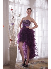 Purple Column Sweetheart High-low Organza Beading Prom / Cocktail Dress