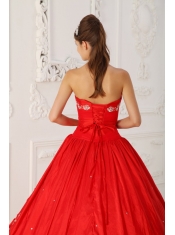 Red A-Line / Princess Sweetheart Floor-length Embroidery and Beading Quinceanera Dress