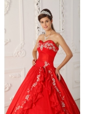 Red A-Line / Princess Sweetheart Floor-length Embroidery and Beading Quinceanera Dress