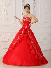 Red A-Line / Princess Sweetheart Floor-length Embroidery and Beading Quinceanera Dress