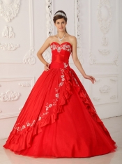 Red A-Line / Princess Sweetheart Floor-length Embroidery and Beading Quinceanera Dress