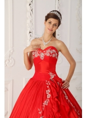 Red A-Line / Princess Sweetheart Floor-length Embroidery and Beading Quinceanera Dress