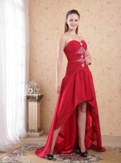 Red A-Line / Princess Sweetheart High-low Chiffon Beading Prom Dress