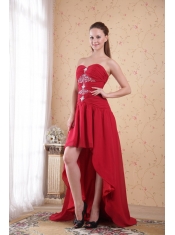 Red A-Line / Princess Sweetheart High-low Chiffon Beading Prom Dress
