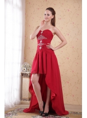 Red A-Line / Princess Sweetheart High-low Chiffon Beading Prom Dress