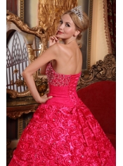 Red A-line Strapless Floor-length Fabric With Rolling Flowers Beading Quinceanera Dress
