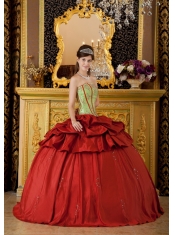 Red and Apple Green Ball Gown Strapless Floor-length Appliques Taffeta Quinceanera Dress