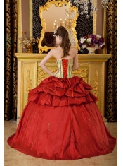 Red and Apple Green Ball Gown Strapless Floor-length Appliques Taffeta Quinceanera Dress