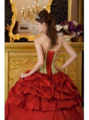 Red and Apple Green Ball Gown Strapless Floor-length Appliques Taffeta Quinceanera Dress